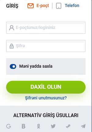 Elektron poçt vasitəsilə giriş