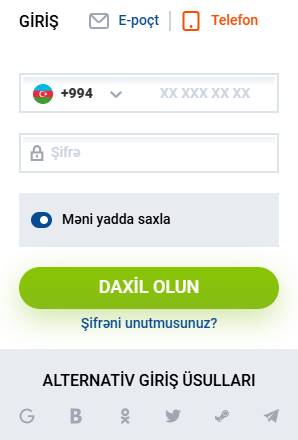 Telefon nömrəsi vasitəsilə giriş